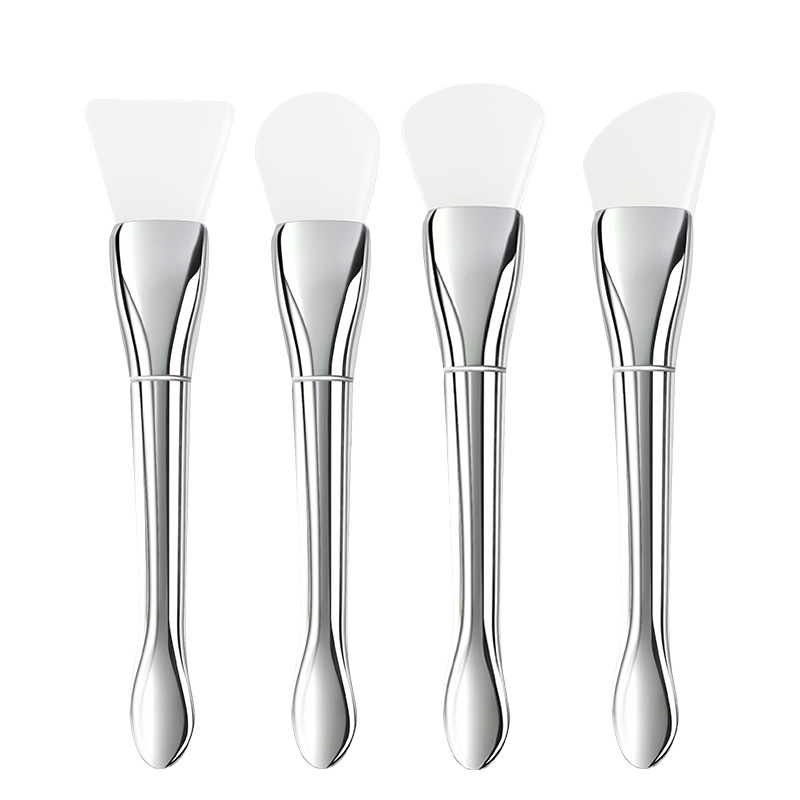 Soft Head silicone mask brush multifunctional beauty makeup brush silver rod ultra-thin flat head coated foundation brush mud film brush