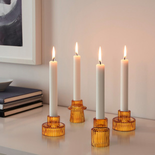 Spot European Style Simple Vertical Grain Glass Candle Holder Romantic Dining Table Candle Holder Base Creative Home Decoration