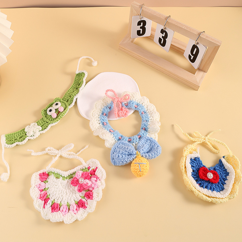 in stock cute pet scarf handmade diy knitted cat collar small dog decorative saliva towel factory wholesale