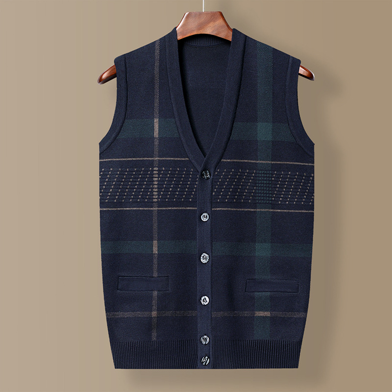 Dad sweater vest men's autumn and winter warm sleeveless waistcoat middle-aged and elderly knitted cardigan vest grandpa wear