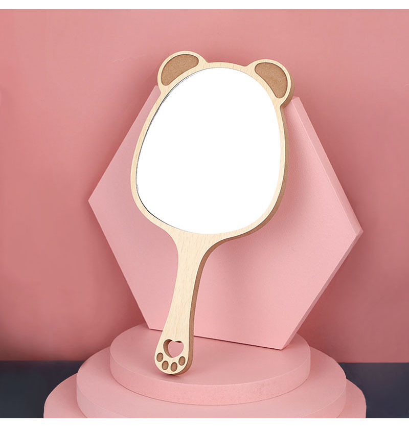 Beauty salon special makeup mirror female handle HD tattoo handheld handle mirror portable portable wooden small mirror