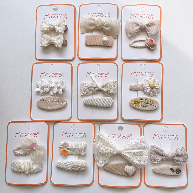 Matcha Color Bow Hairpin Korean Style Children's Hair Accessories Fabric Embroidered Hairpin Girl's Bangs Broken Hair BB Clip