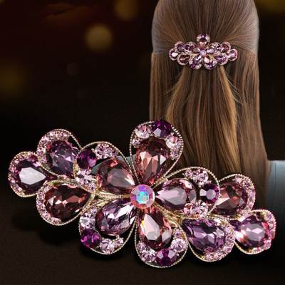 [Live Source] Large Hairpin Clip Top Clip Spring Clip Korean Style Diamond Flower Hairpin Back Head Hair Accessories