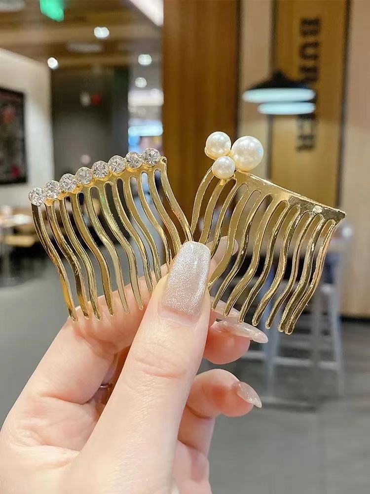 Inverted Comb Headwear Korean Style Sweet Pearl Hair Comb Rhinestone Simple Bangs Clip Fixed Broken Hair Clip Internet Celebrity Hair Accessories