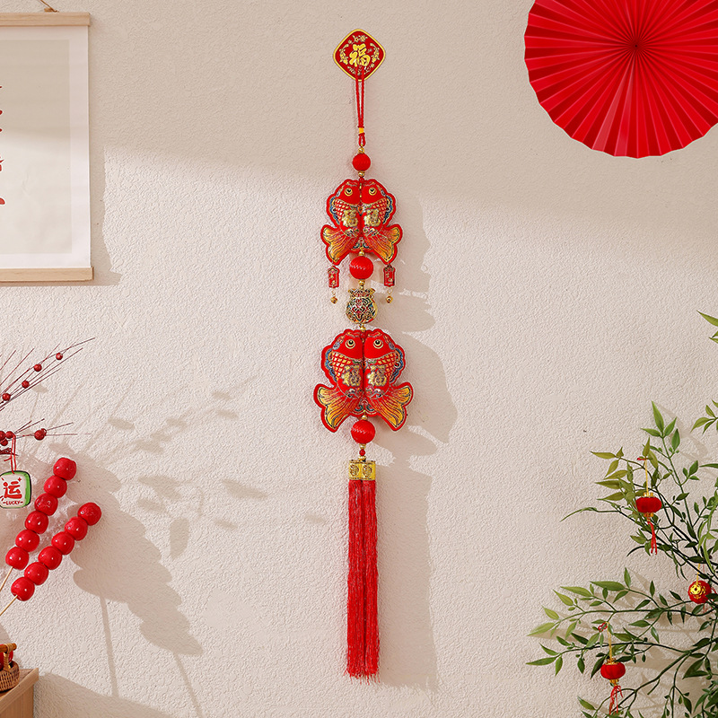 New Year pendant 2025 new fish string pendant New Year decoration supplies housewarming indoor festive blessing word pendant wholesale