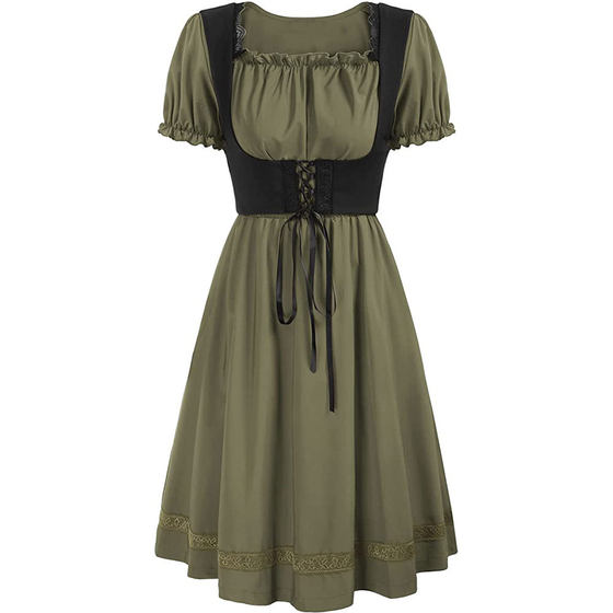 z Amazon Hot Sale Vintage Renaissance Square Collar Short Sleeve dress Victorian Pastoral cosplay Dress