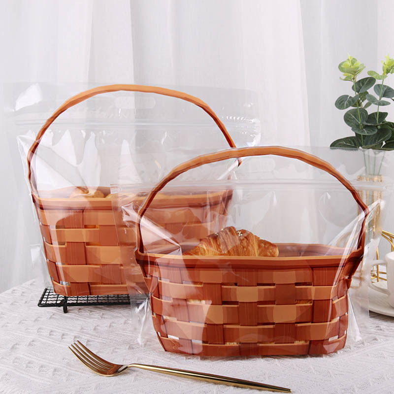 Imitation Basket Zipper Bread Bag 450g Self-sealing 450g Toast Meal Bag Square Baking West Point Packaging Bag