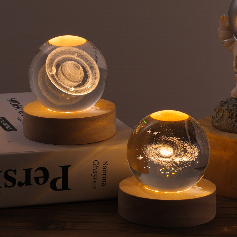 Creative luminous crystal ball Galaxy night light ornaments 3D laser engraved crystal ball for girlfriend birthday gift