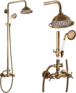 European and American antique brass shower shower set handheld bathtub spout three-function bathroom wall-mounted lifting shower