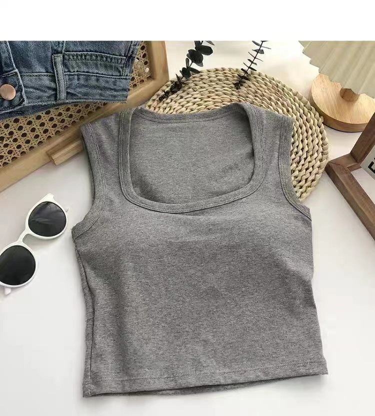 Square collar collarbone exposed sleeveless vest with chest pad for women  summer Korean style versatile tube top bottoming top