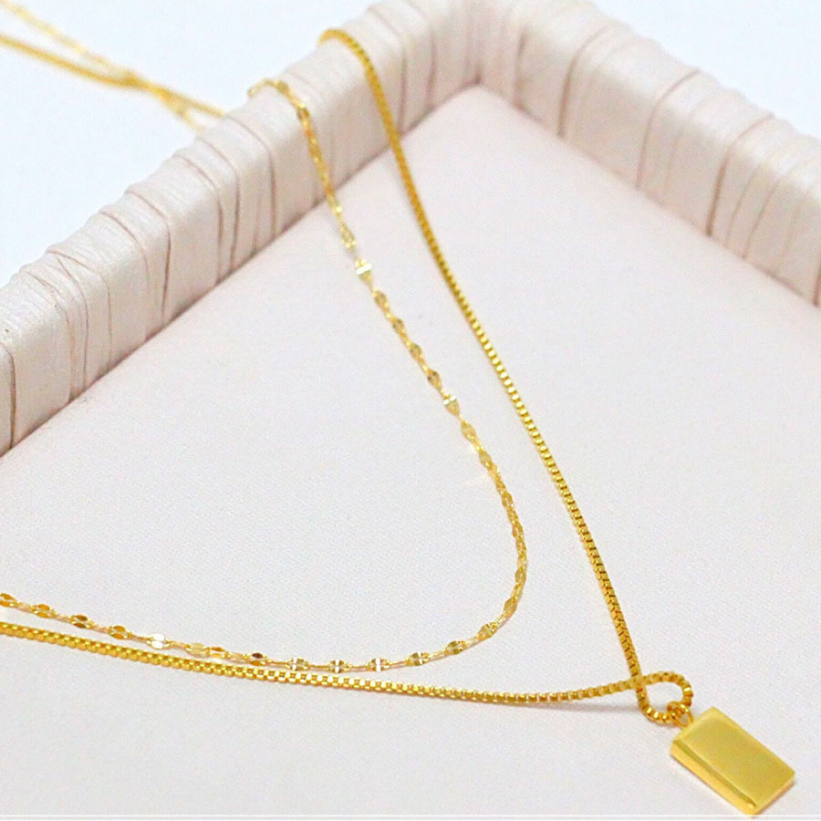 Geometric Square Pendant Necklace for Women - Titanium Steel, Colorfast, Double Layer Stackable Lockchain, Cool Style Personality Necklace