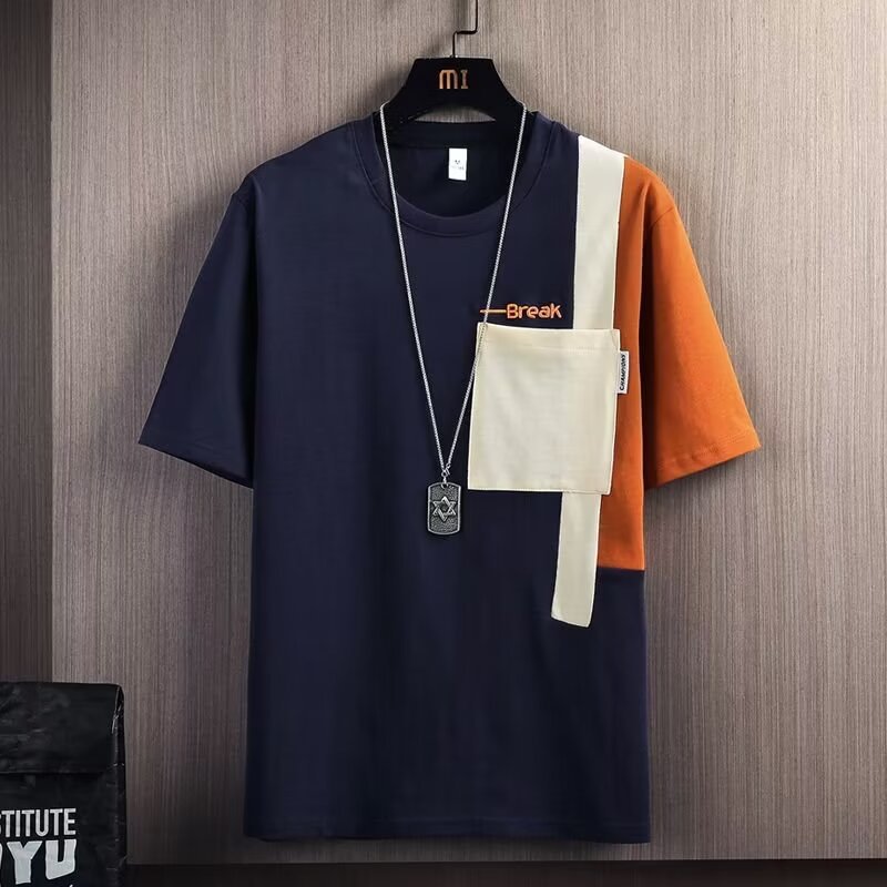 Men's color matching temperament short sleeve youth popular new fashion brand round neck daily casual half sleeve T-shirt wholesale