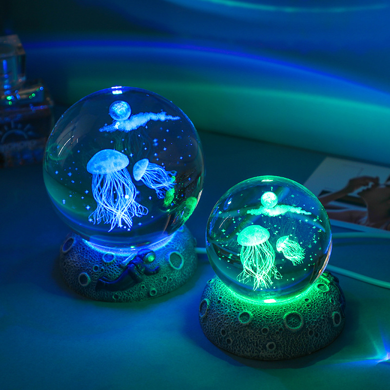 New Crystal Ball Nightlight Luminous Resin Base Glass Crafts Desktop Ornaments 3d Inner Carving Birthday Gift