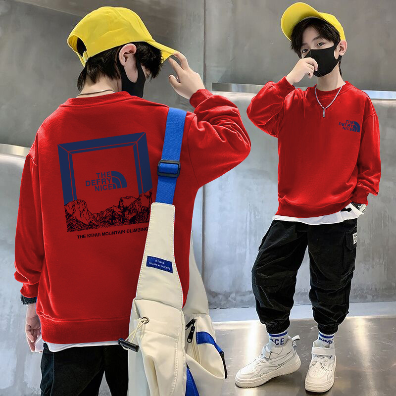 Boys' Sweatshirt Spring and Autumn New Model Front and Back Printing Loose Long-sleeved Cool Korean Style Letter Top 