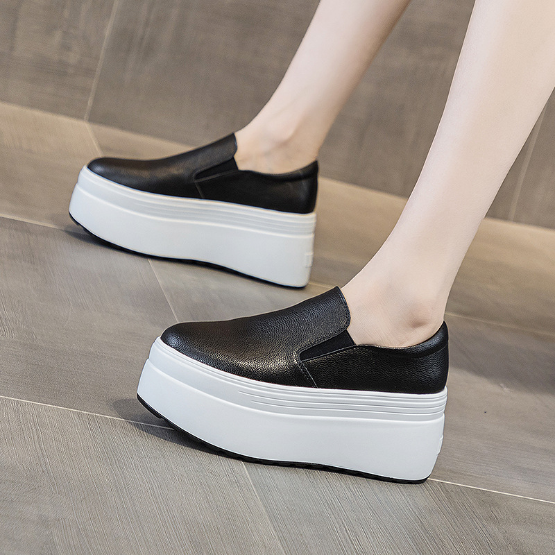 Slip-on White Shoes Women's 2023 Spring New Thick-soled Heightened Women's Shoes Casual All-match Platform Loafy Lazy