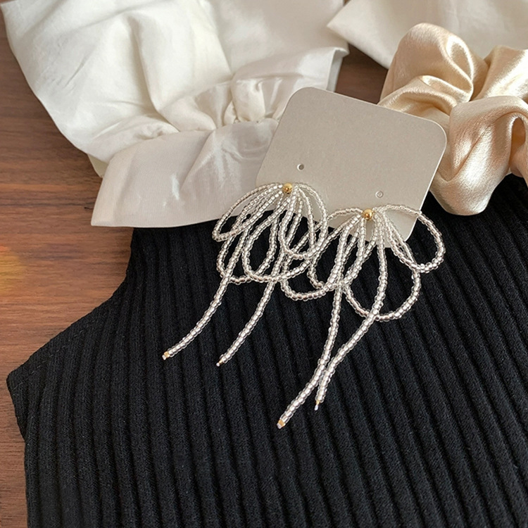 Super Fairy Crystal Bow Tassel Earrings Women's Korean Niche Design Personality All-match Elegant Fashion Earrings Earrings