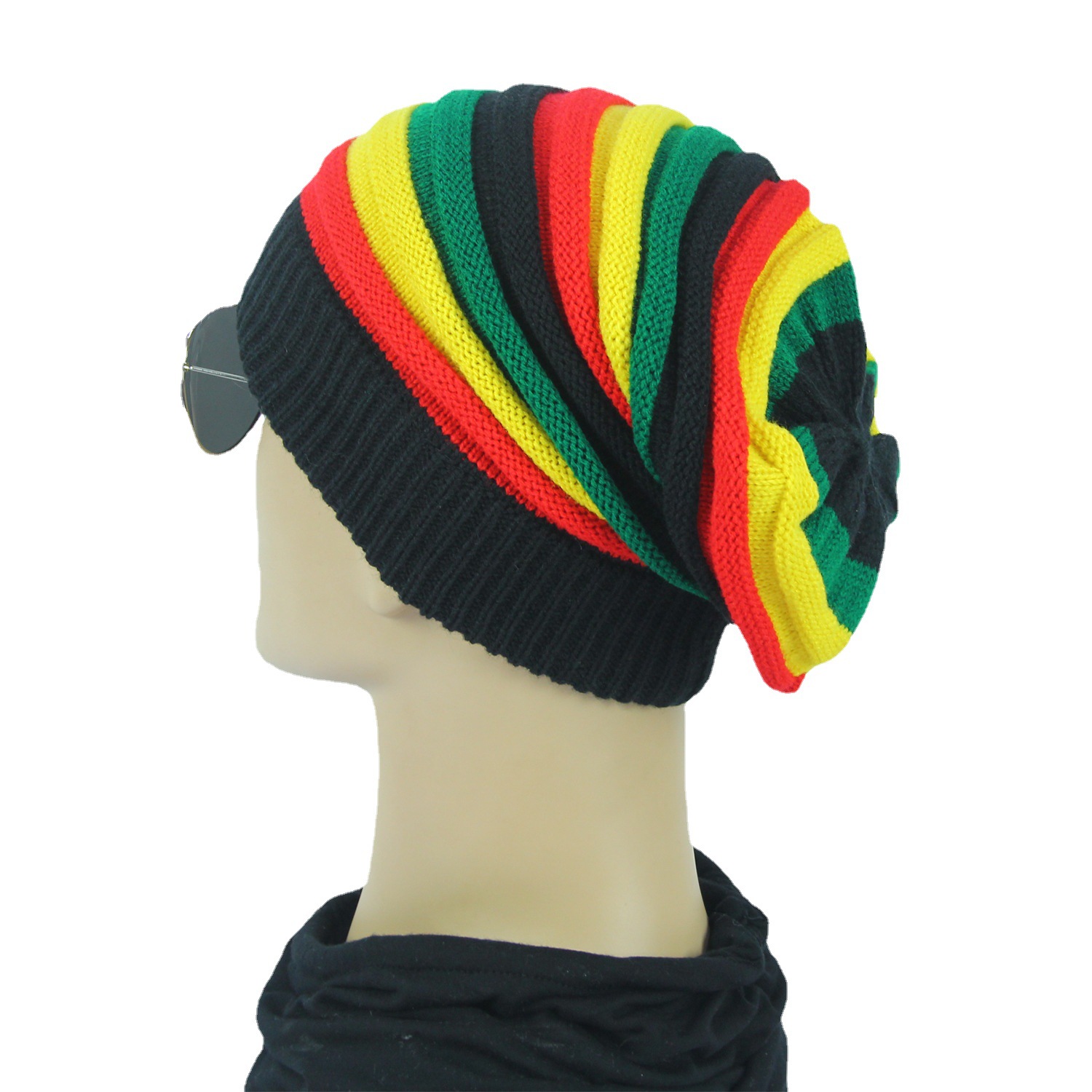 Amazon 2019 European and American Foreign Trade popular colorful striped pile hat warm pullover knitted wool hat