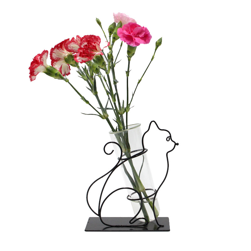 Factory new metal iron hydroponic container glass test tube vase creative home living room flower stand decoration flower arrangement
