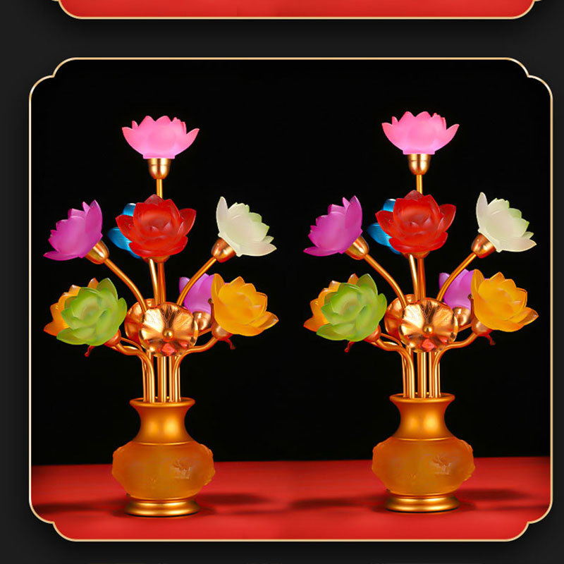 2023 new colorful lotus lamp glass lamp long lamp household Buddha lamp long lamp God lamp led tribute lamp