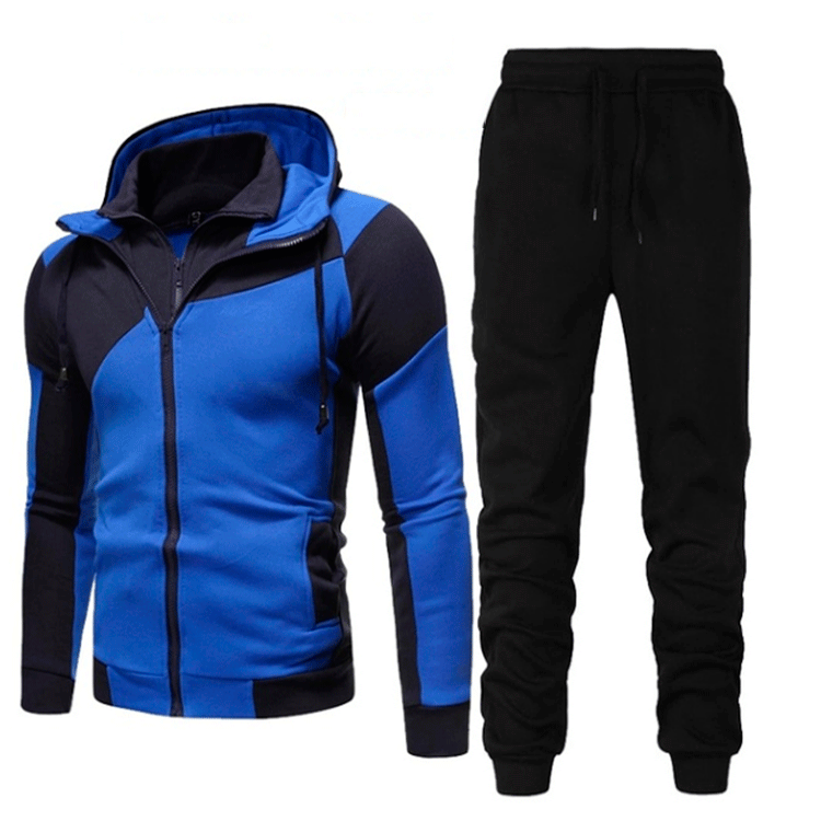 2020 New Amazon Men's Personalized Color Matching Double Layer Zipper Hooded Cardigan Slim-Fit Sweatshirt