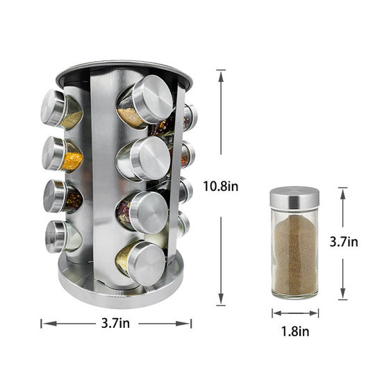 Cross-Border Popular 360 Rotating Spice Rack Square Spice Bottle Round Spice Jar Stainless Steel Spice Rack Set