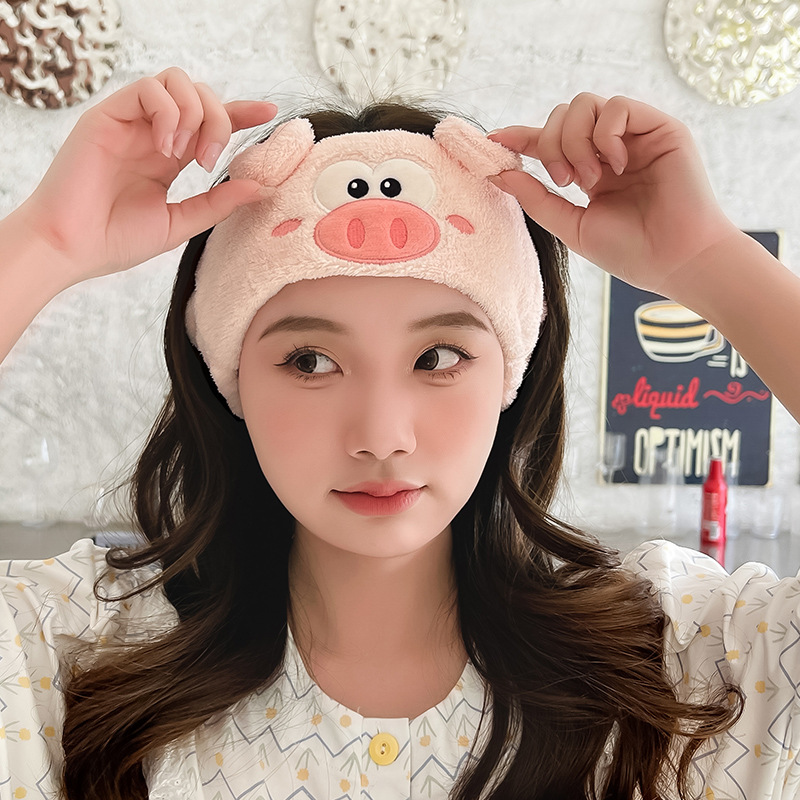 New Cartoon Animal Piglet Coral Fleece Hair Band Wash Face Headdress Hair Band Women's Facial Mask Korean Style Cute Hair Band