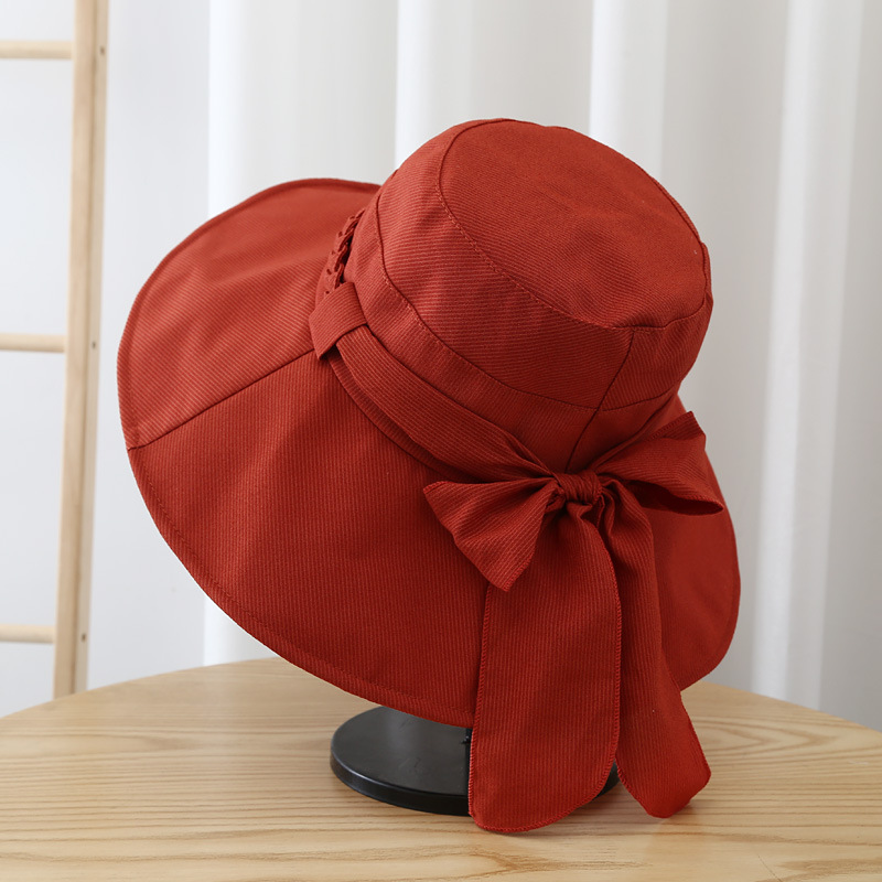 Women's Japanese-style Korean-style All-match Internet-famous Student Sunshade Sunscreen Hat Bow Big-edge Fisherman Hat Spring and Summer Trend