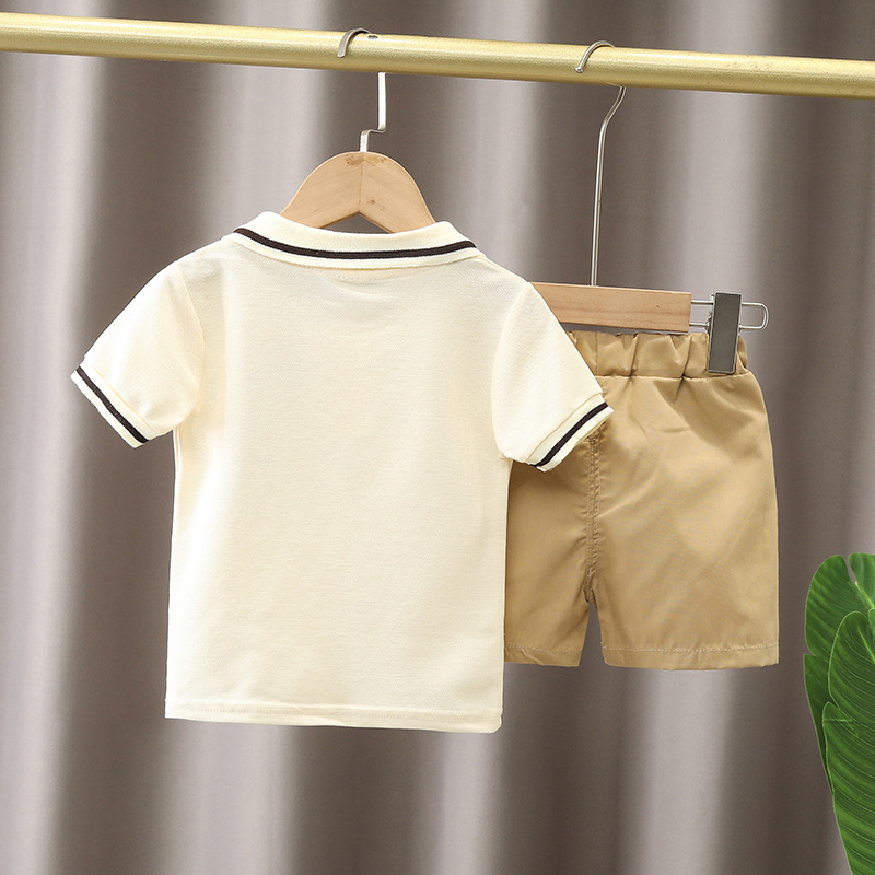 Boys' Summer Wear Children's Short-sleeved Suit Summer New Style Baby Boys' Fashion Striped Polo Shirt Two-piece Set