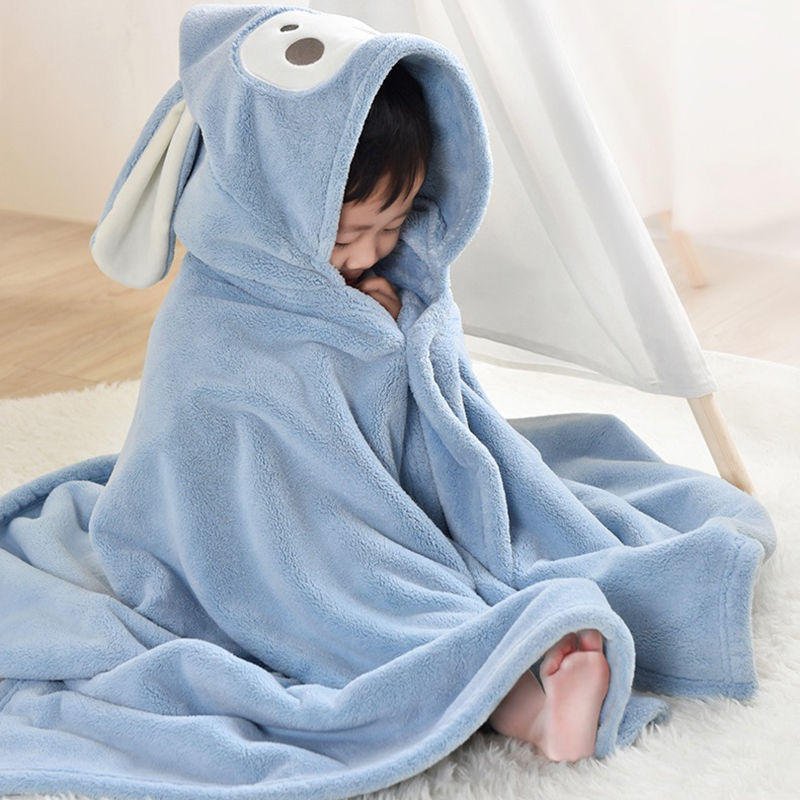 Newborn Baby Bath Towel Bath Coral Fleece Baby Cloak Children's Hat Cotton Absorbent Soft Bathrobe
