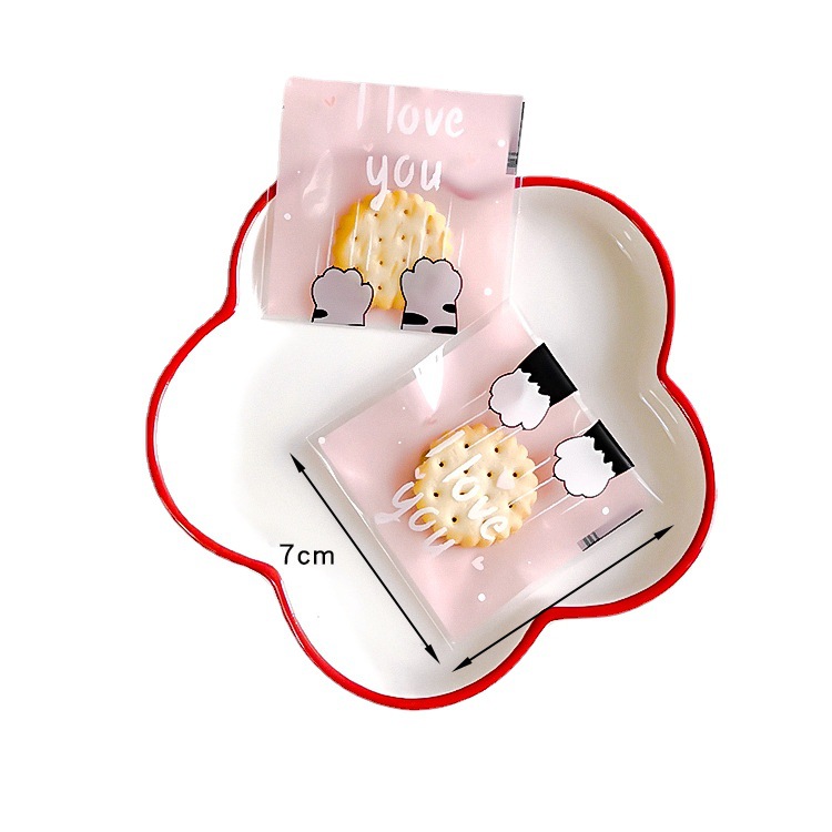 Cartoon self-adhesive bag baking packaging self-sealing bag Cookie Cookie bag candy bag 7*7+3/100