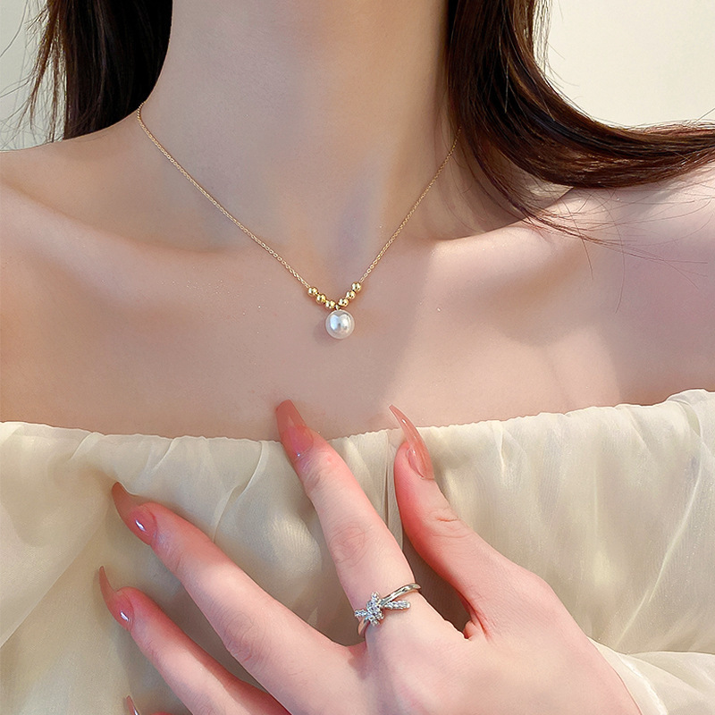 Japanese and Korean Style Simple ins Distinctive Imitation Pearl Necklace Sweet Design Niche High-end All-match Women's Short Collarbone Chain