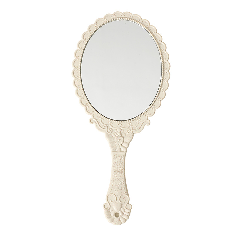 Wheat straw handle makeup mirror retro European pattern large handheld mirror portable factory wholesale mirror