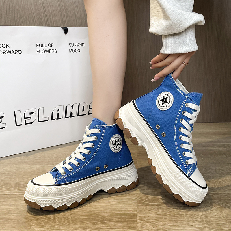 Spring New Canvas Shoes Female Students High-top Thick-soled White Shoes Increased Casual Sneakers All-match ins Single Shoes
