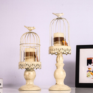 European style wrought iron creative white retro Birdcage carved candle holder candle light dinner European and American retro style photo props