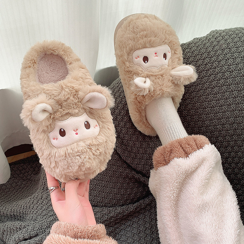 Cotton slippers women's autumn and winter confinement indoor home non-slip thick bottom shit feeling plush warm couple Men