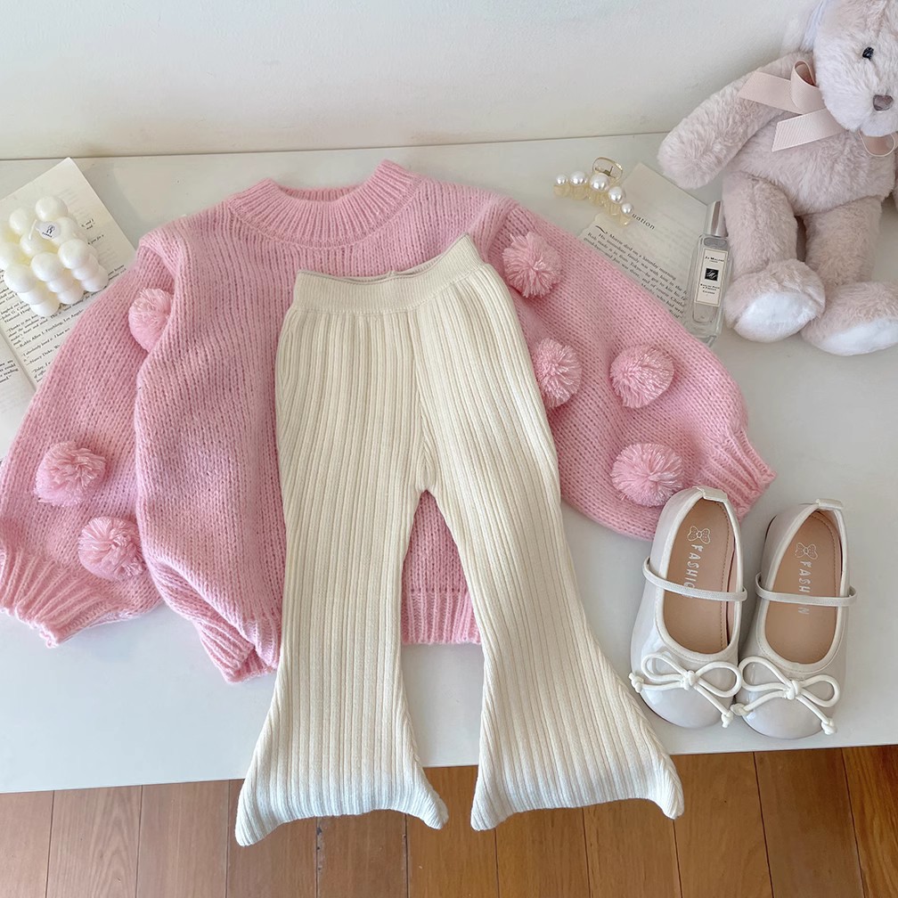 Autumn and Winter girls' woolen pants fashionable baby knitted flared pants stretch girls' thick pants children's leggings women