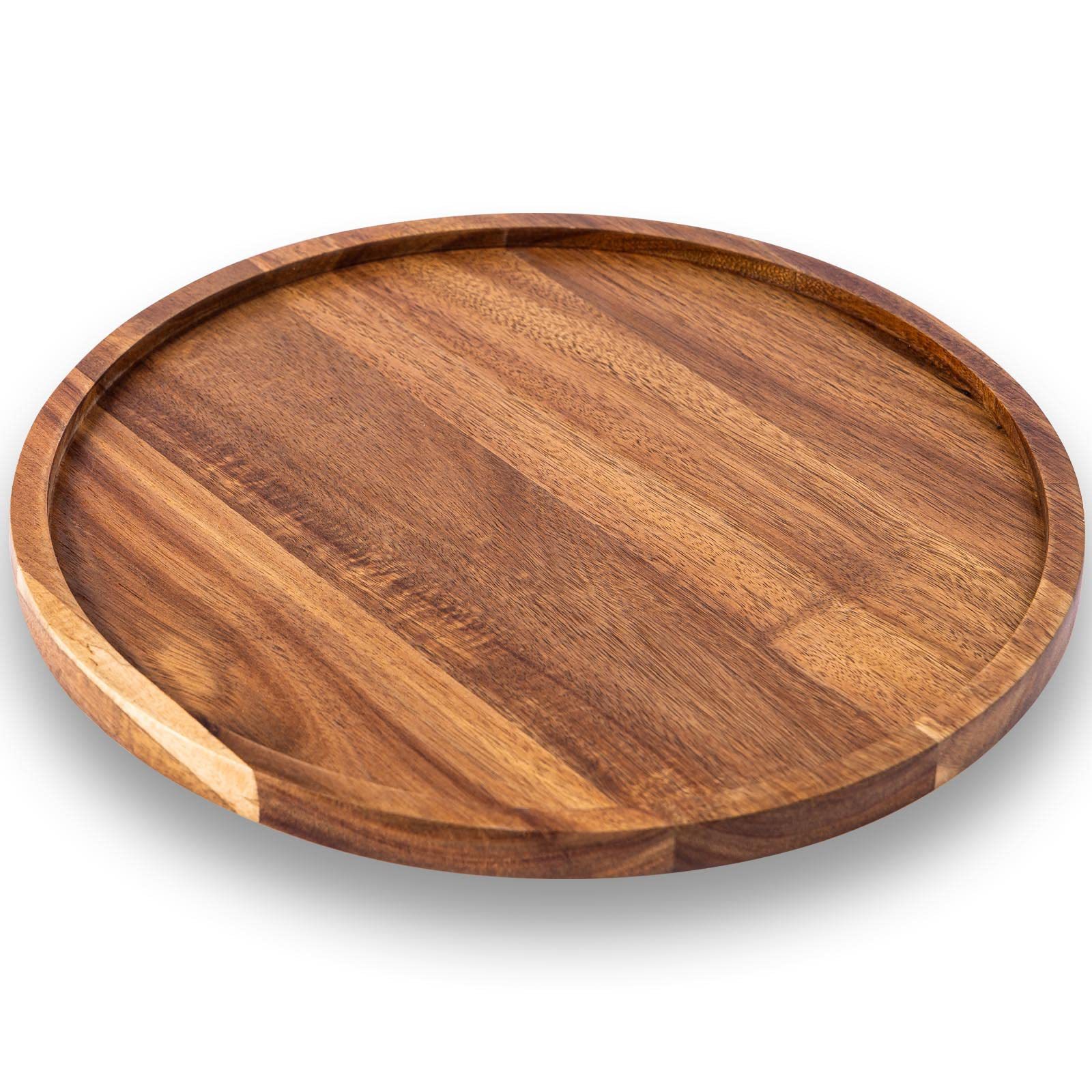 Acacia Large Dish Tray Round Tea Tray with Swing Shoot Waterproof Solid Wood Plate Wooden Dried Fruit Plate Wooden Disc