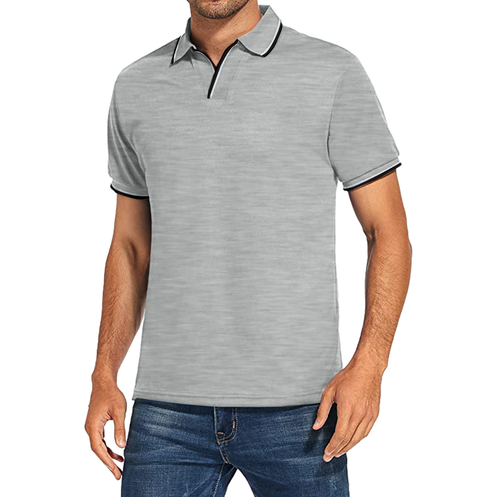 Men's New Simple Casual POLO Short-sleeved T-shirt Solid Color Sports Casual POLO Shirt