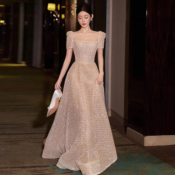 French Style Wedding Dress 2023 New Style Bridal Elegant Square Neck Super Fairy Fine Gauze Slim-fit Slimming Banquet Evening Dress