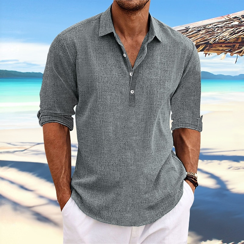 2023 Amazon ebay Foreign Trade New Men's Large Size Solid Color Shirt Linen Lapel Long Sleeve Casual Shirt for Men