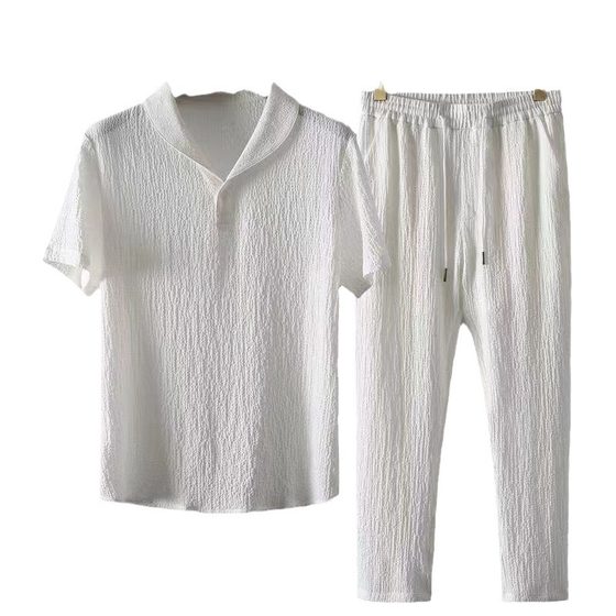Summer New Trendy suit Men's Thin Korean-style Short-sleeved Trousers Fashionable Casual Light Luxury All-match Sports suit