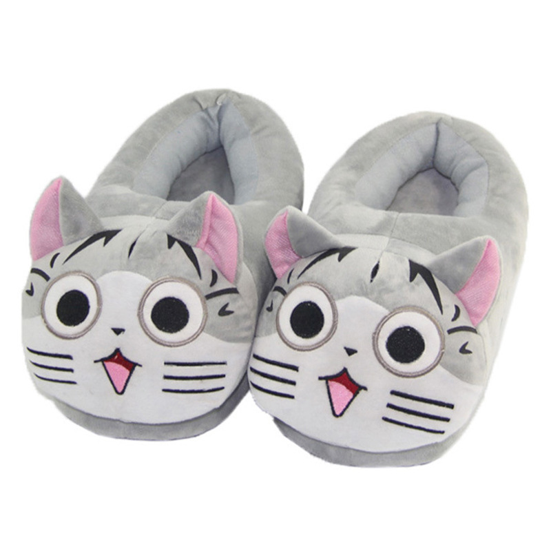 Japanese Cute Cartoon Chesi Cat Plush Cotton Shoes Autumn and Winter Home Cotton Slippers Indoor Warm All-Foot Cotton Slippers