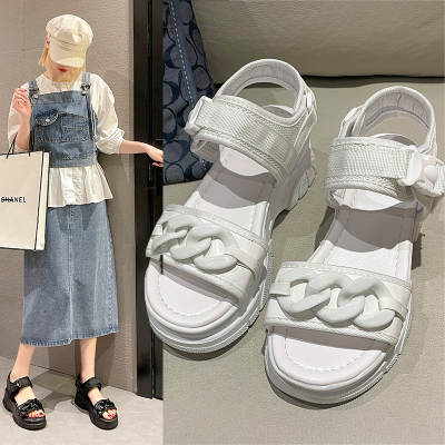 Sports Sandals Women's Summer New Style Platform Cake with Thick Bottom Chain Korean Style Velcro Roman Shoes Trendy Beach Sandals