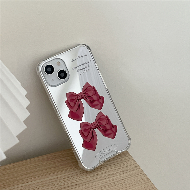 知泰適用蘋果14鏡面ins手機殼iPhone15Promax蝴蝶結12華為小米14