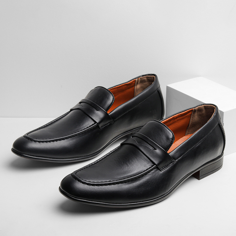 Summer New Leg Business Men's Shoes Casual Pointed Formal Loafers Slip-on Black Leather Shoes for Men