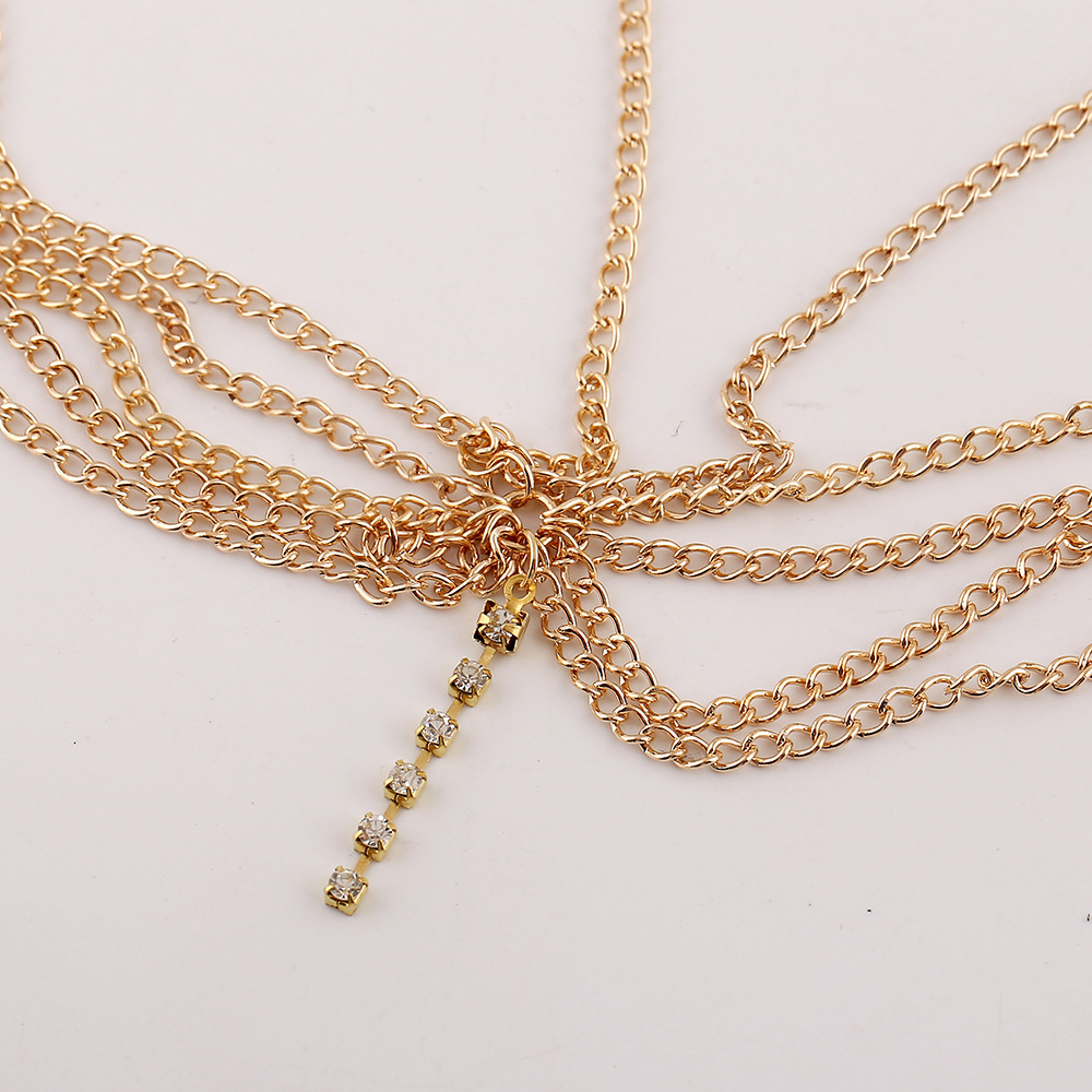 Cross-border European and American popular bohemian metal chain multi-layer tassel wave Diamond Strip pendant hair band ancient style headdress