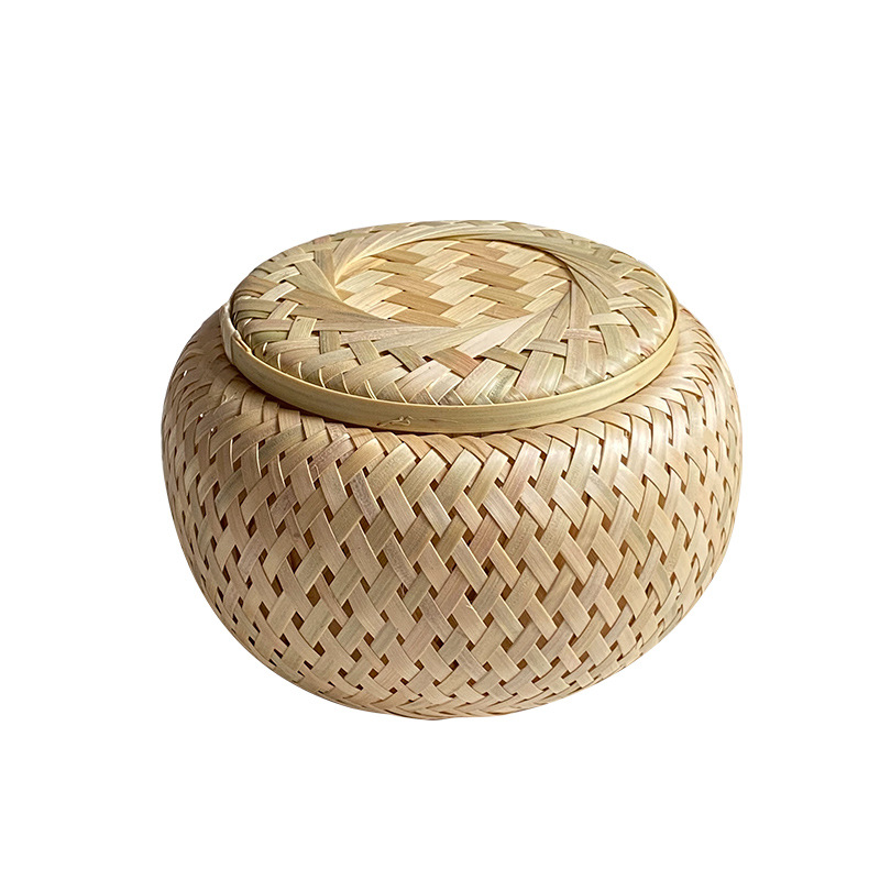 Handmade bamboo woven tea jar round double-layer bamboo basket for refreshments dried fruit snacks Snacks bamboo gift storage basket