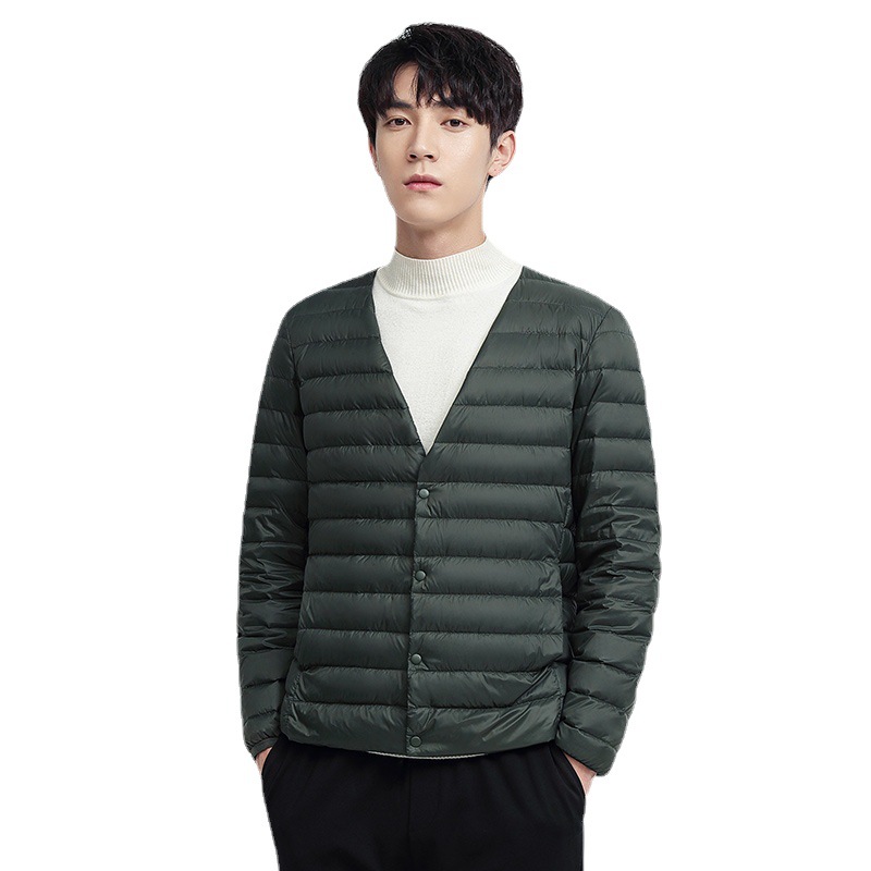 2023 autumn and winter new lightweight down jacket men's fashion short round neck variable v-neck down jacket men