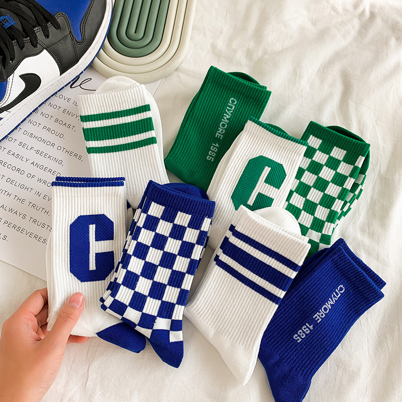 Letter Socks Women's Spring and Autumn Men's and Women's Trendy Breathable Thin Stockings Mid-length Stockings Sports Outwear Women's Socks for Spring and Summer Outwear
