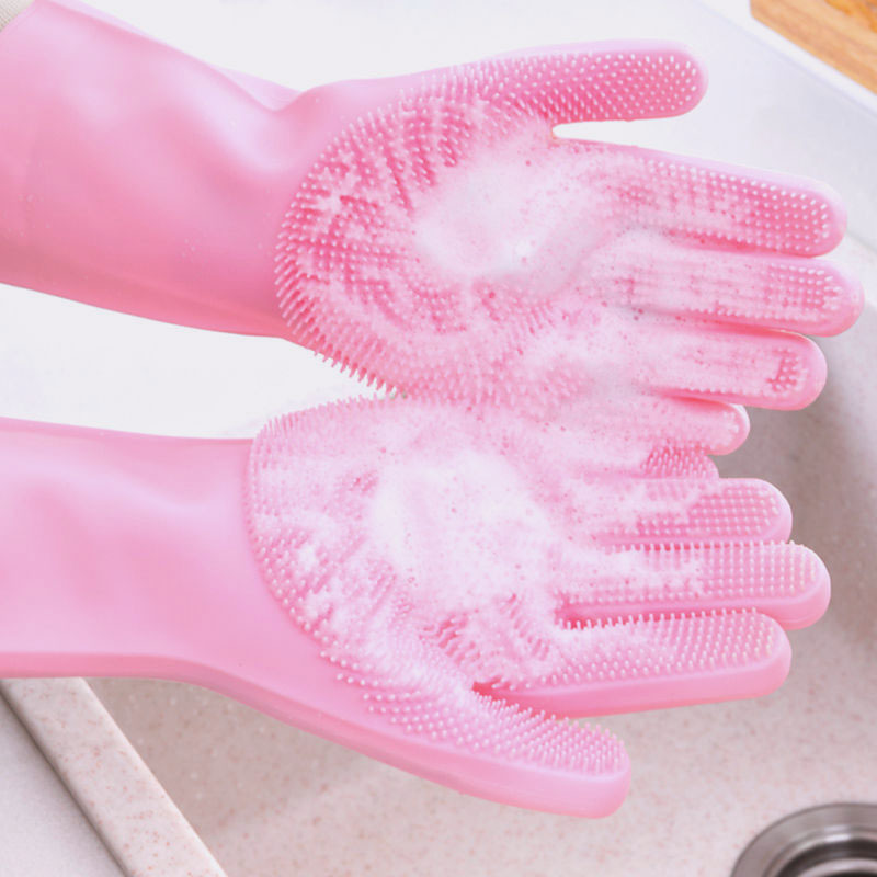 食品级硅胶手套家用防滑洗碗手套微波炉隔热防烫清洁家务手套刷子